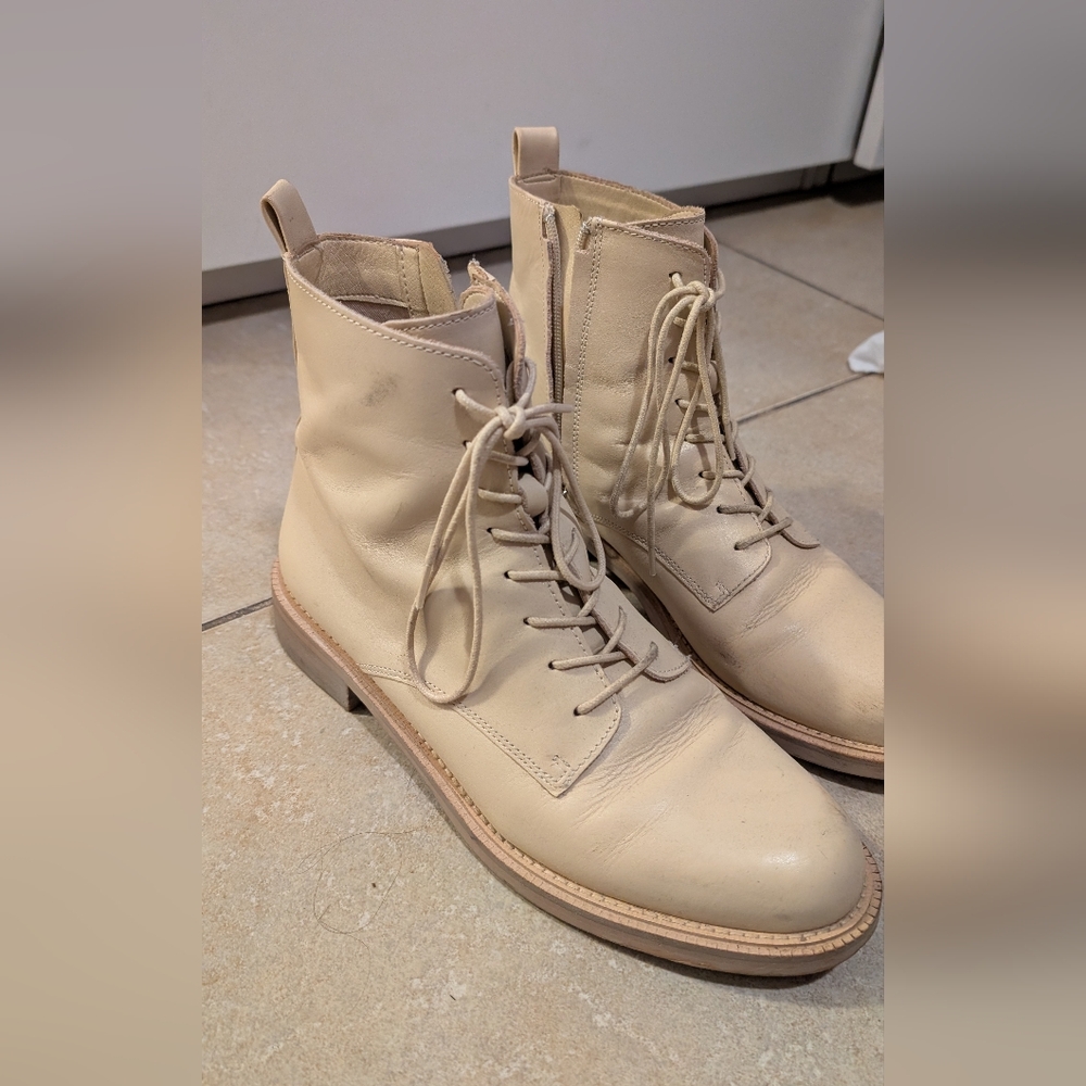 Sam Edelman Beige Lace-Up Leather Boots